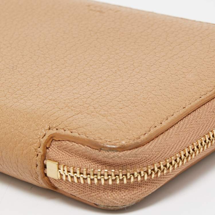 Pre Owned Celine Beige Leather Medium Zipped Around Wallet