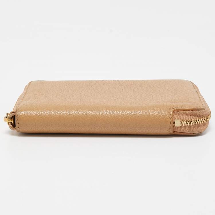 Pre Owned Celine Beige Leather Medium Zipped Around Wallet