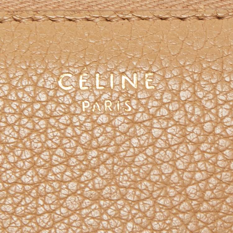 Pre Owned Celine Beige Leather Medium Zipped Around Wallet