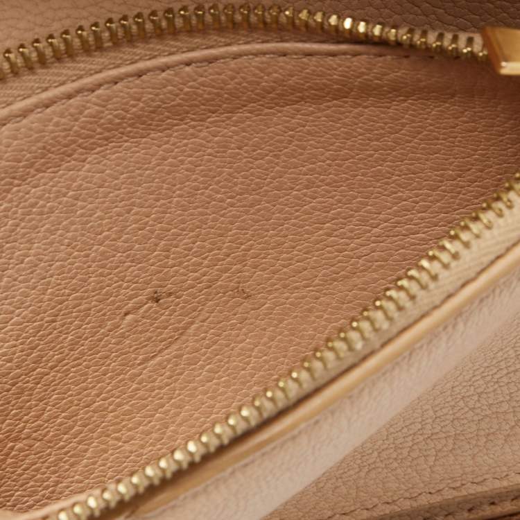 Pre Owned Celine Beige Leather Medium Zipped Around Wallet