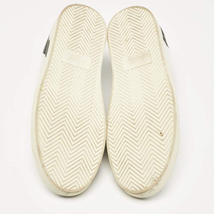 Pre Owned Celine White/Black Print Leather Triomphe Sneakers Size 41