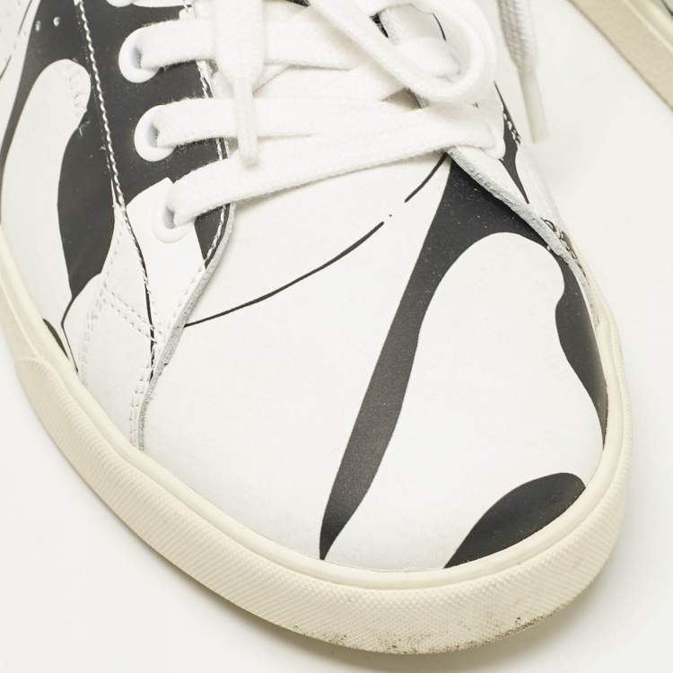 Pre Owned Celine White/Black Print Leather Triomphe Sneakers Size 41
