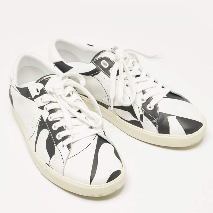 Pre Owned Celine White/Black Print Leather Triomphe Sneakers Size 41