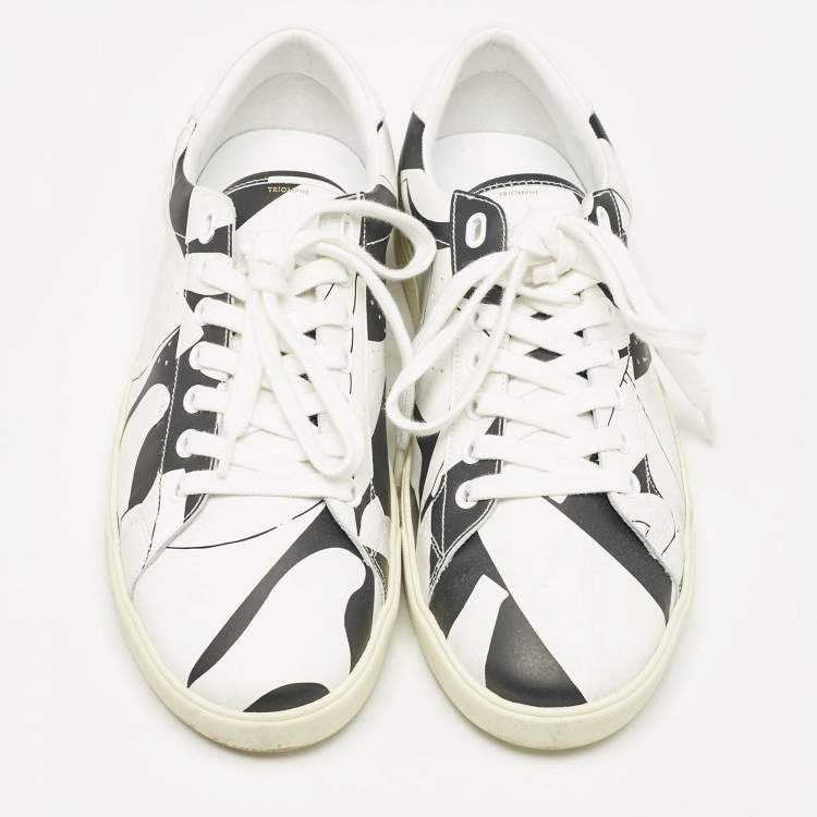 Pre Owned Celine White/Black Print Leather Triomphe Sneakers Size 41
