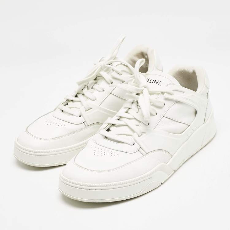 Pre Owned Celine White Leather Lace Up Sneakers Size 44