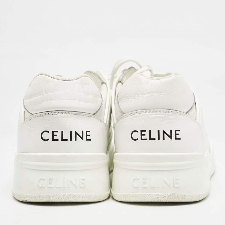 Pre Owned Celine White Leather Lace Up Sneakers Size 44