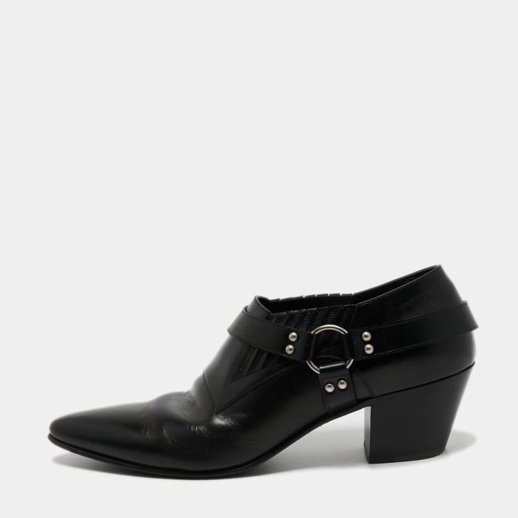 Pre Owned Celine Black Leather Ankle Length Boots Size 46