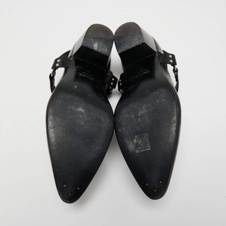 Pre Owned Celine Black Leather Ankle Length Boots Size 46