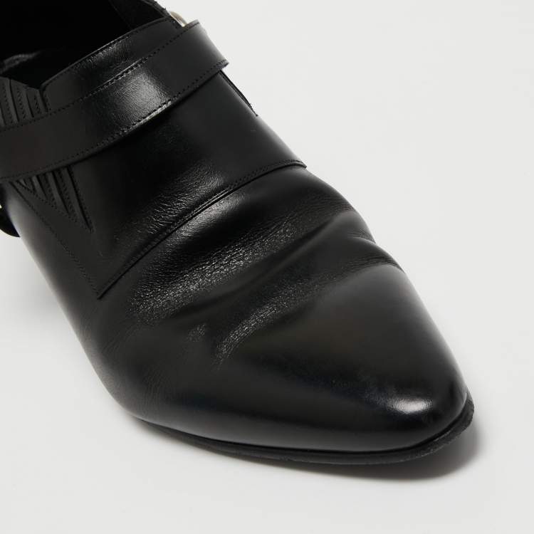 Pre Owned Celine Black Leather Ankle Length Boots Size 46