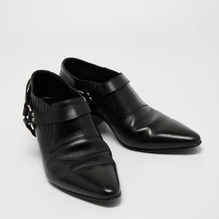 Pre Owned Celine Black Leather Ankle Length Boots Size 46