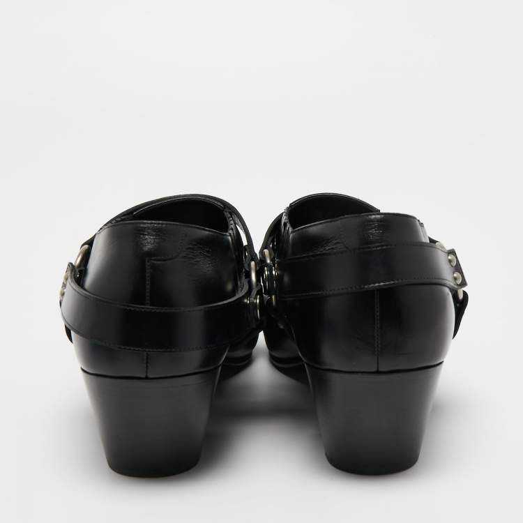 Pre Owned Celine Black Leather Ankle Length Boots Size 46