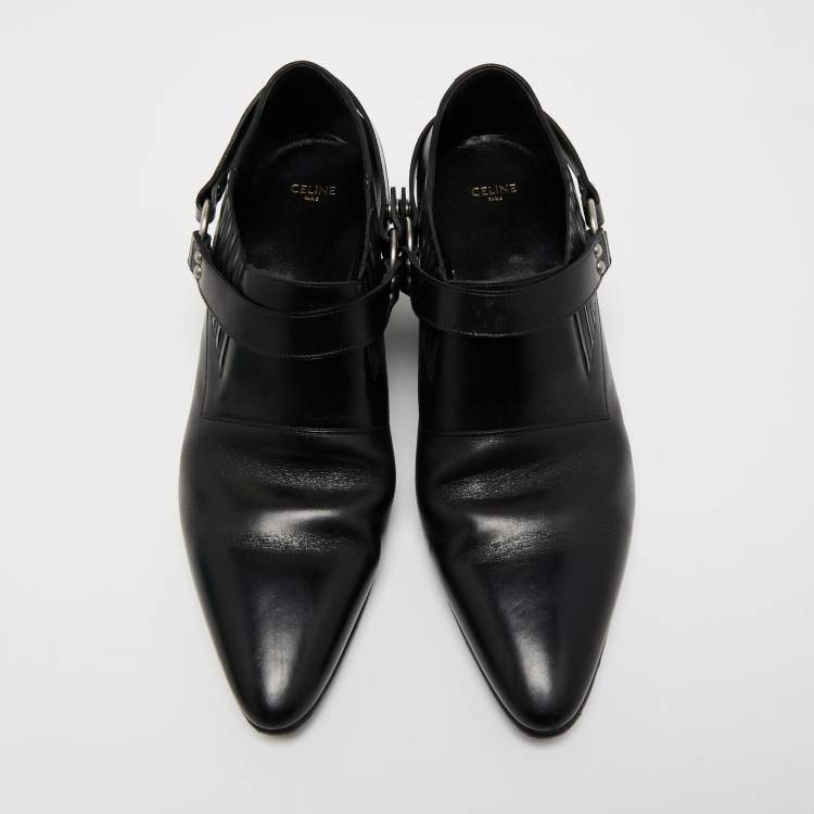 Pre Owned Celine Black Leather Ankle Length Boots Size 46