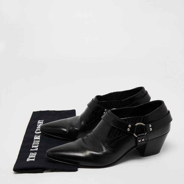 Pre Owned Celine Black Leather Ankle Length Boots Size 46