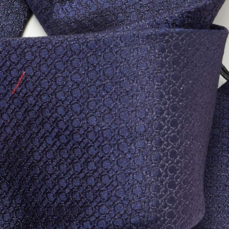 Pre Owned CH Carolina Herrera Navy Blue Logo Jacquard Silk Tie