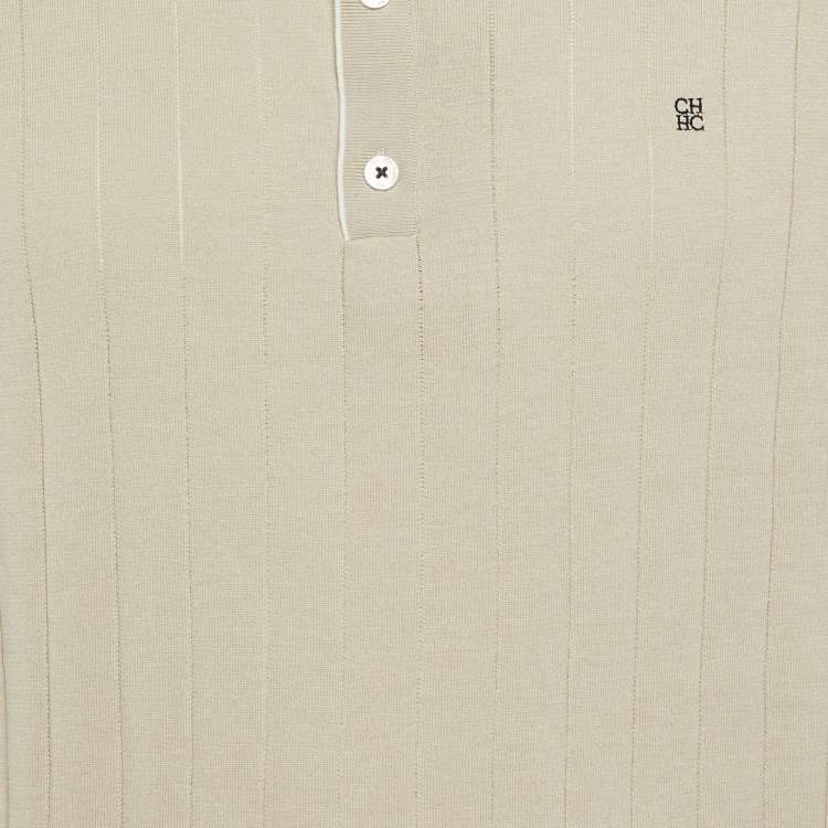 Pre Owned CH Carolina Herrera Beige Logo Embroidered Knit Polo T-Shirt L