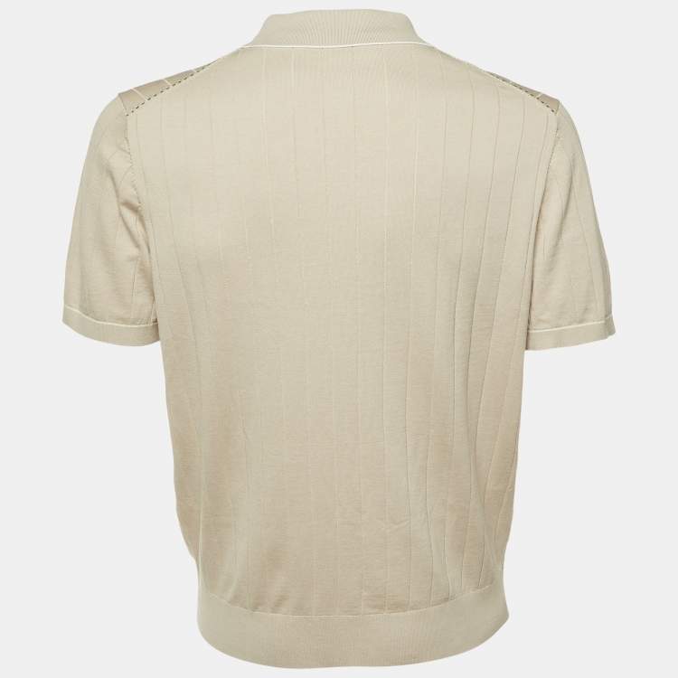 Pre Owned CH Carolina Herrera Beige Logo Embroidered Knit Polo T-Shirt L