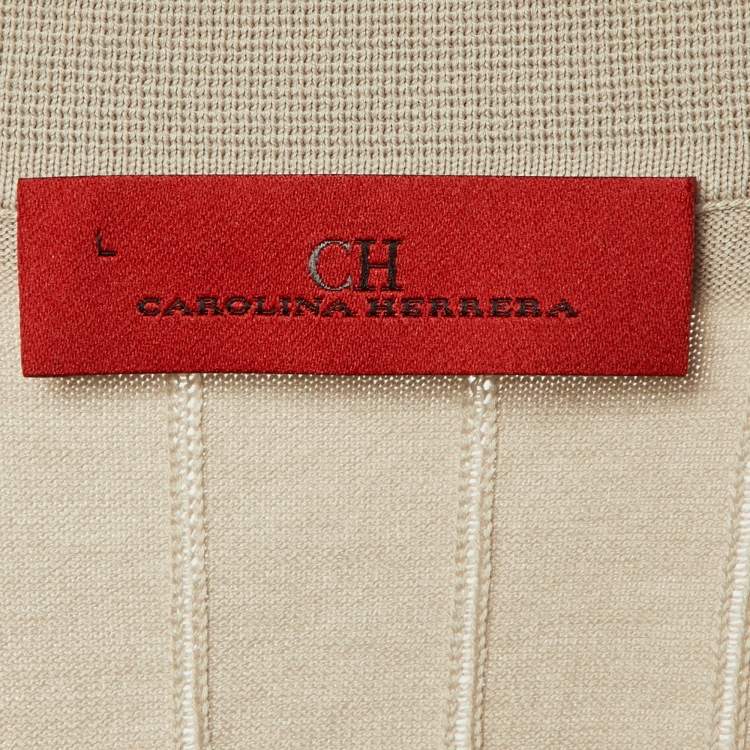 Pre Owned CH Carolina Herrera Beige Logo Embroidered Knit Polo T-Shirt L