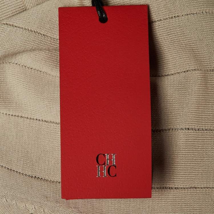 Pre Owned CH Carolina Herrera Beige Logo Embroidered Knit Polo T-Shirt L