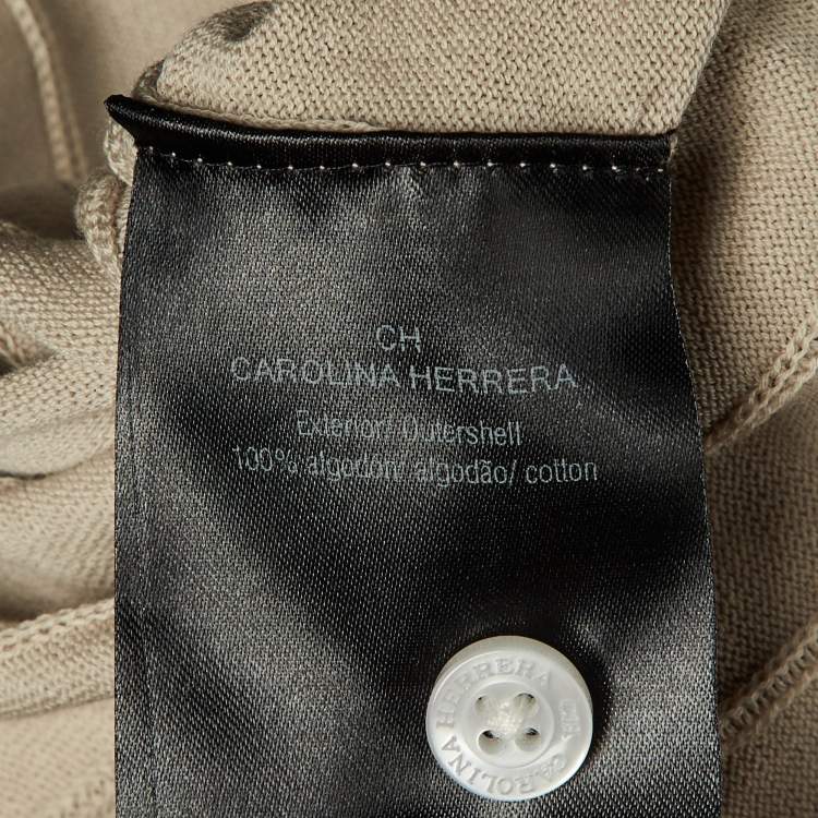 Pre Owned CH Carolina Herrera Beige Logo Embroidered Knit Polo T-Shirt L