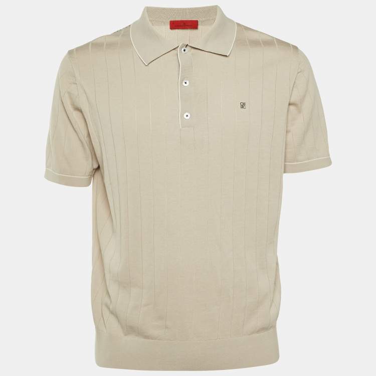 Pre Owned CH Carolina Herrera Beige Logo Embroidered Knit Polo T-Shirt L
