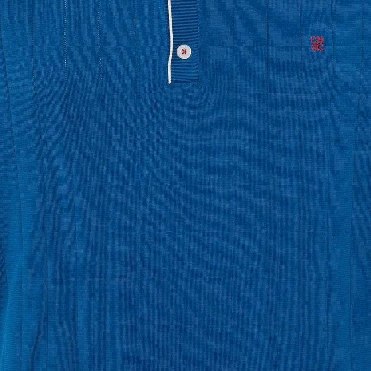 Pre Owned CH Carolina Herrera Blue Cotton Knit Polo T-Shirt L