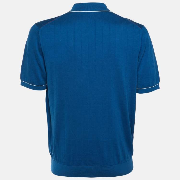 Pre Owned CH Carolina Herrera Blue Cotton Knit Polo T-Shirt L