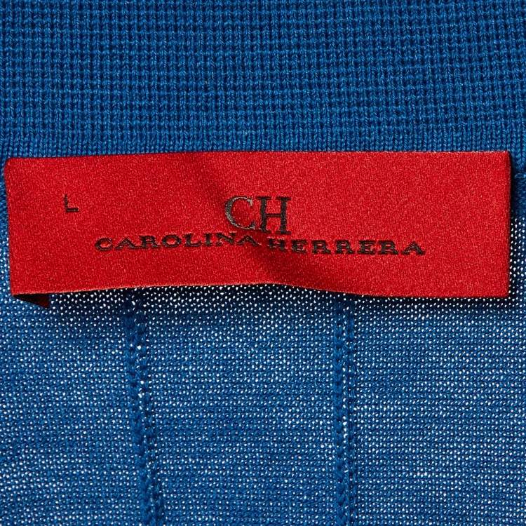 Pre Owned CH Carolina Herrera Blue Cotton Knit Polo T-Shirt L