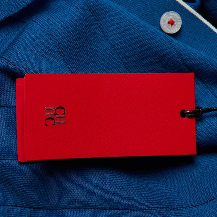 Pre Owned CH Carolina Herrera Blue Cotton Knit Polo T-Shirt L