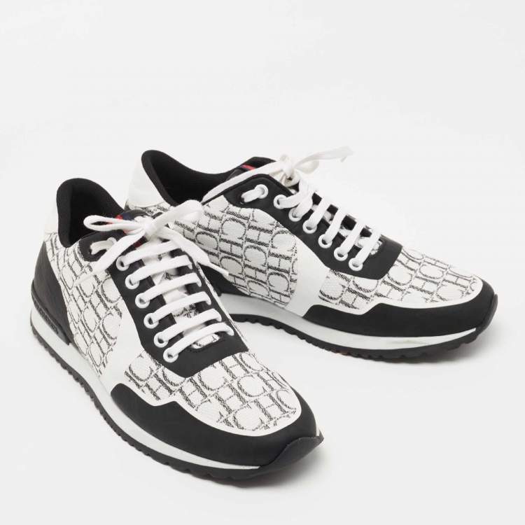 Pre Owned CH Carolina Herrera White/Black Canvas And Leather Low Top Sneakers Size 40
