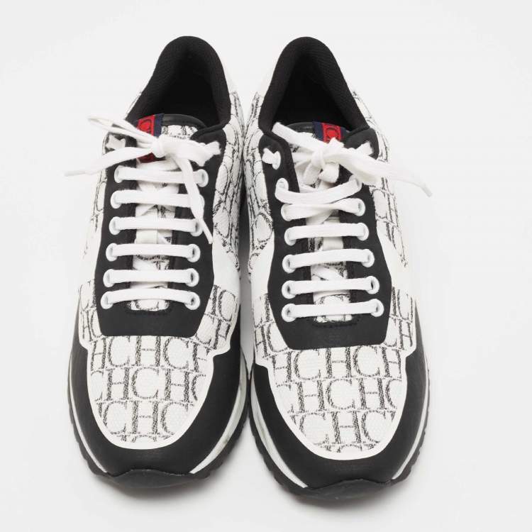 Pre Owned CH Carolina Herrera White/Black Canvas And Leather Low Top Sneakers Size 40
