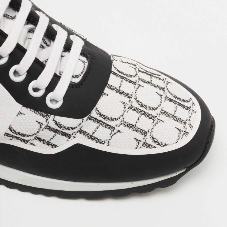 Pre Owned CH Carolina Herrera White/Black Canvas And Leather Low Top Sneakers Size 40