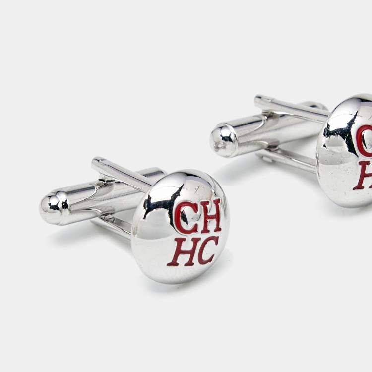 Pre Owned  Carolina Herrera CH Enamel Silver Tone Cufflinks