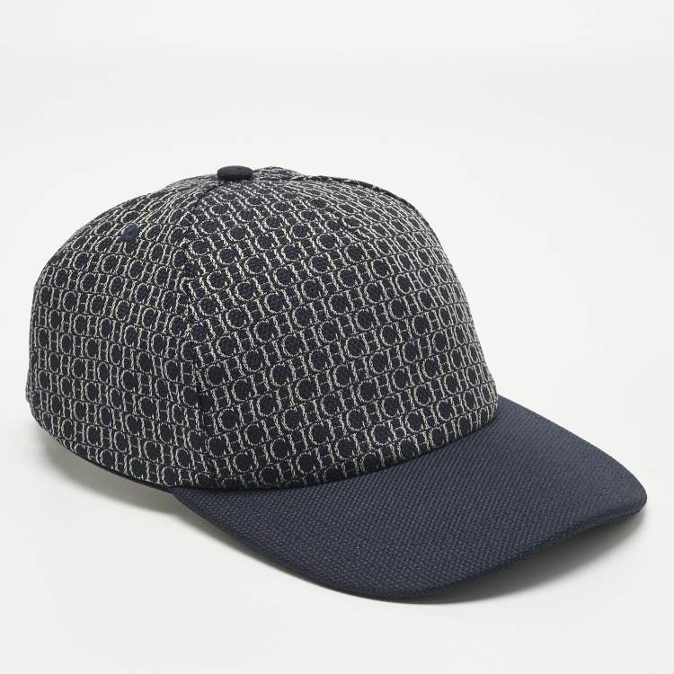 Pre Owned CH Carolina Herrera Navy Blue Monogram Canvas Baseball Cap S