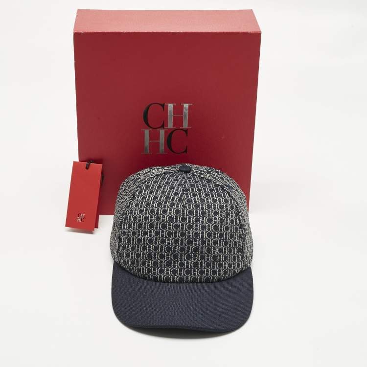 Pre Owned CH Carolina Herrera Navy Blue Monogram Canvas Baseball Cap S