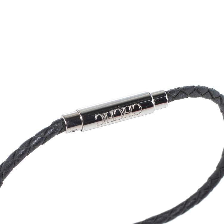 Pre Owned CH Carolina Herrera Black Braided Leather Tube Bracelet