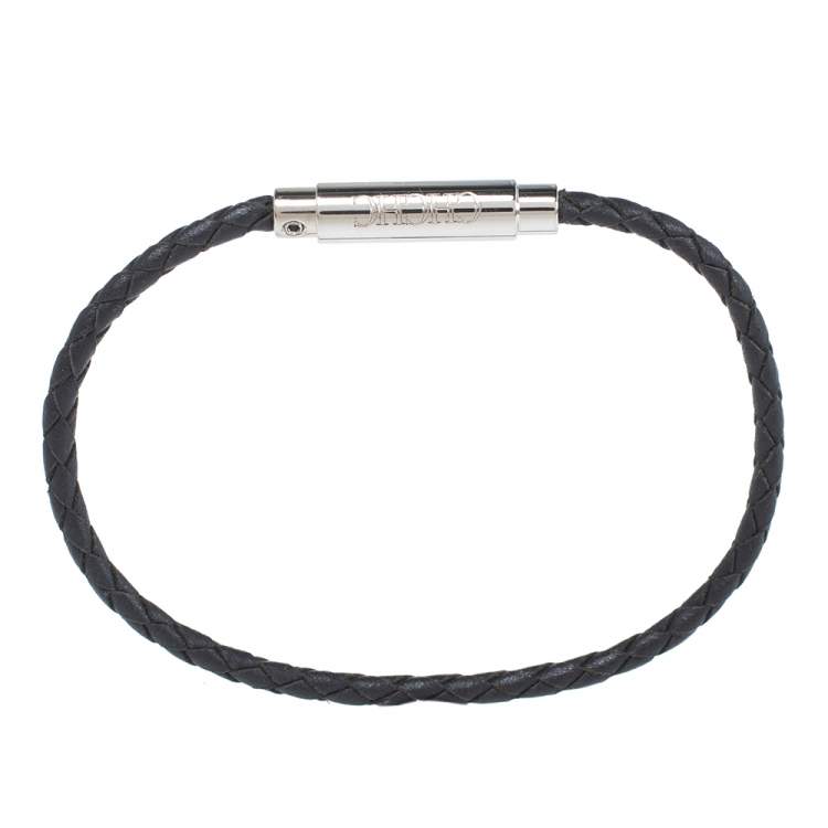 Pre Owned CH Carolina Herrera Black Braided Leather Tube Bracelet