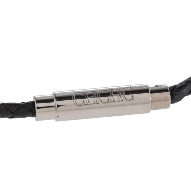 Pre Owned CH Carolina Herrera Black Braided Leather Tube Bracelet