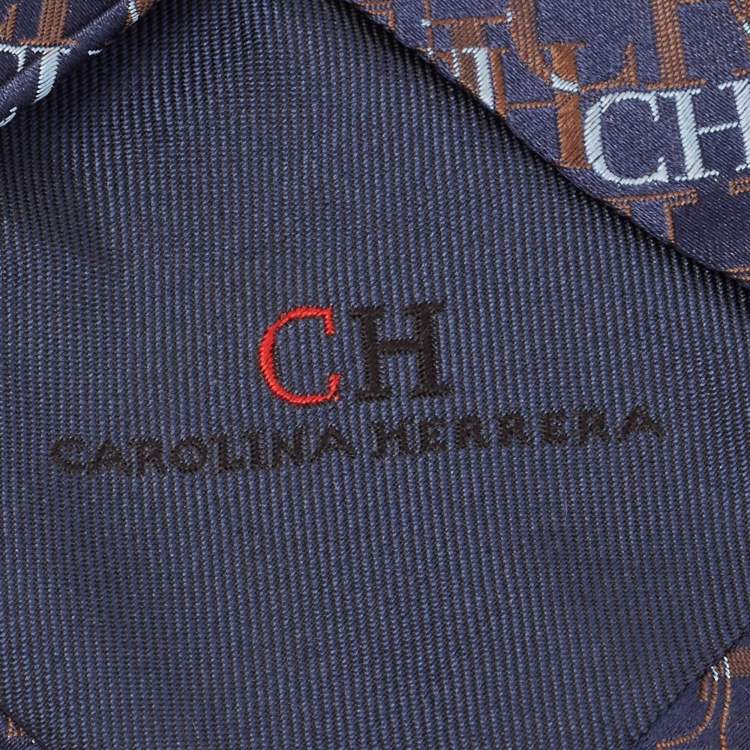 Pre Owned CH Carolina Herrera Navy Blue Logo Monogram Silk Tie