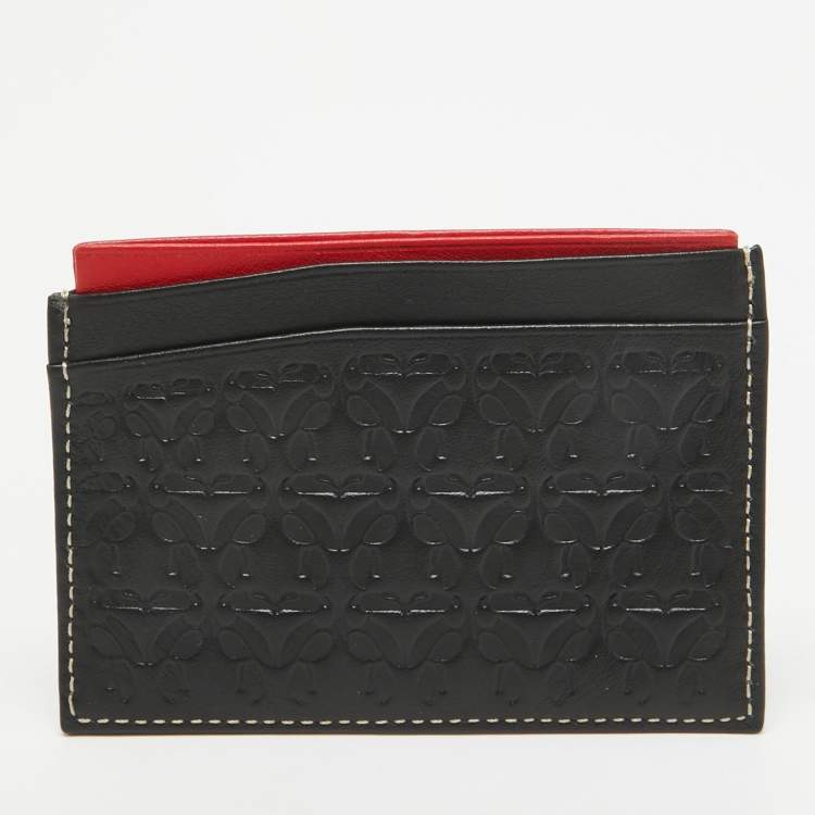 Pre Owned CH Carolina Herrera Black/Red Embossed Leather Card Holder