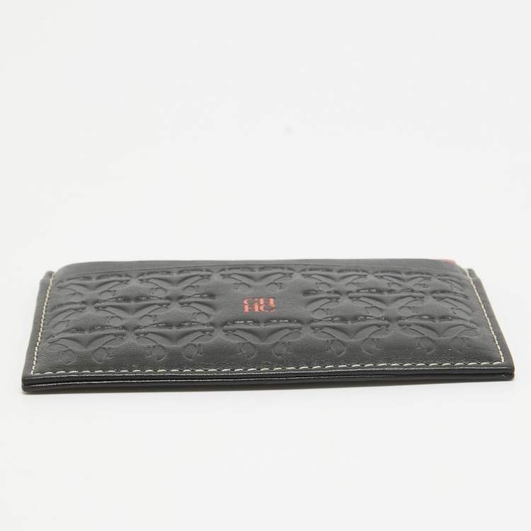 Pre Owned CH Carolina Herrera Black/Red Embossed Leather Card Holder