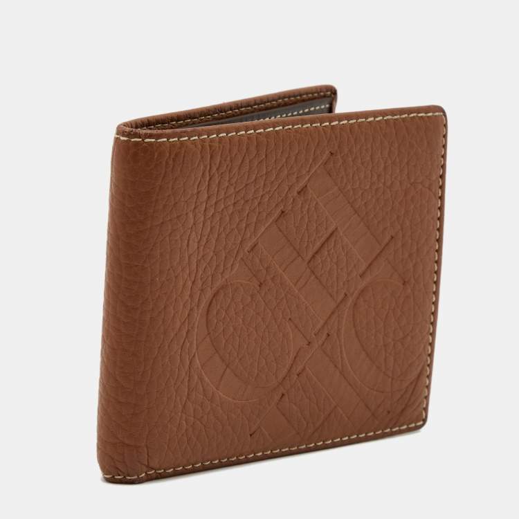 Pre Owned CH Carolina Herrera Brown Monogram Embossed Leather Bifold Wallet