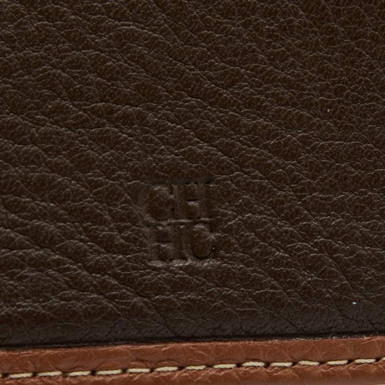 Pre Owned CH Carolina Herrera Brown Monogram Embossed Leather Bifold Wallet