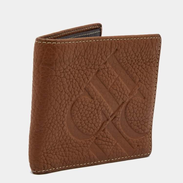 Pre Owned CH Carolina Herrera Brown Monogram Embossed Leather Bifold Wallet