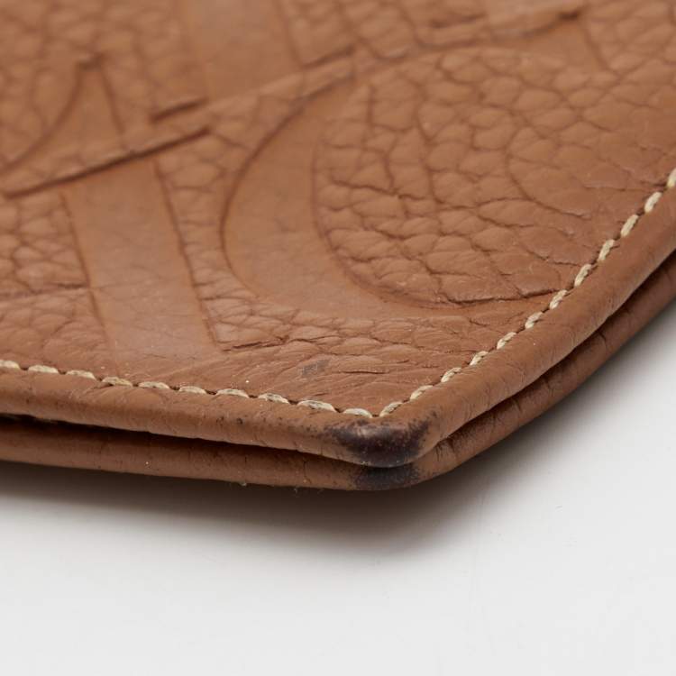 Pre Owned CH Carolina Herrera Brown Monogram Embossed Leather Bifold Wallet