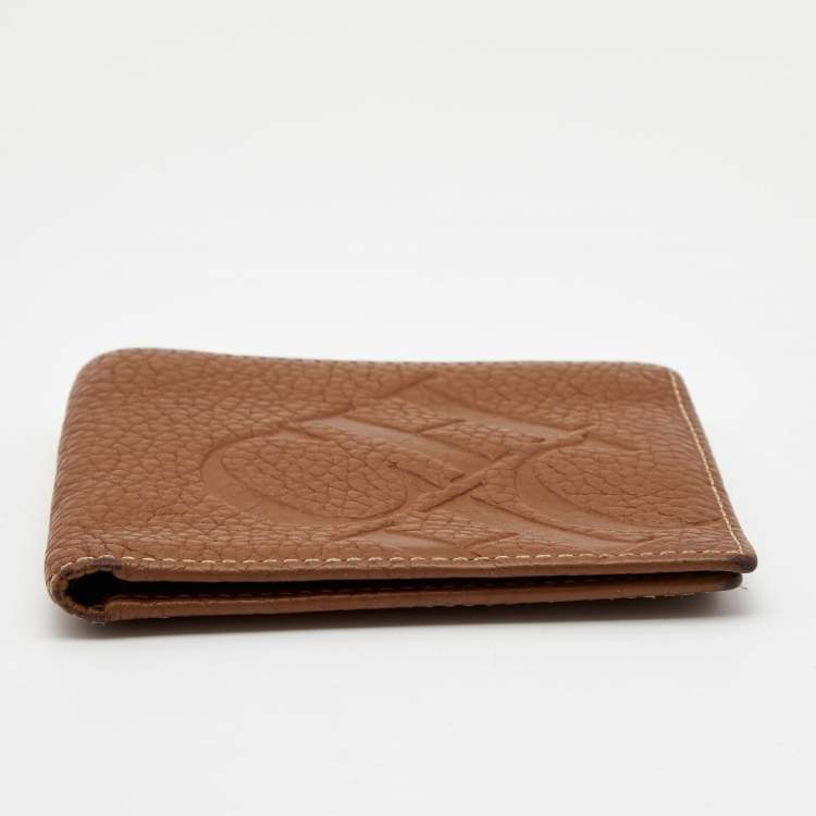 Pre Owned CH Carolina Herrera Brown Monogram Embossed Leather Bifold Wallet