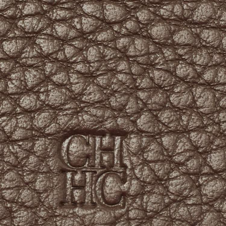 Pre Owned CH Carolina Herrera Brown Monogram Embossed Leather Bifold Wallet