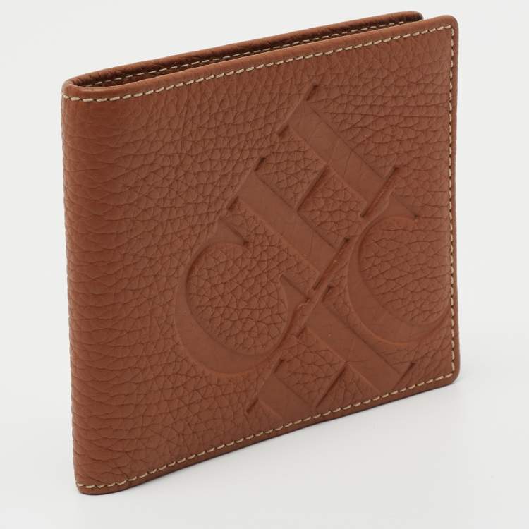 Pre Owned CH Carolina Herrera Brown Monogram Embossed Leather Bifold Wallet