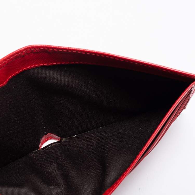 Pre Owned CH Carolina Herrera Red Leather Perforated Logo Bifold Wallet