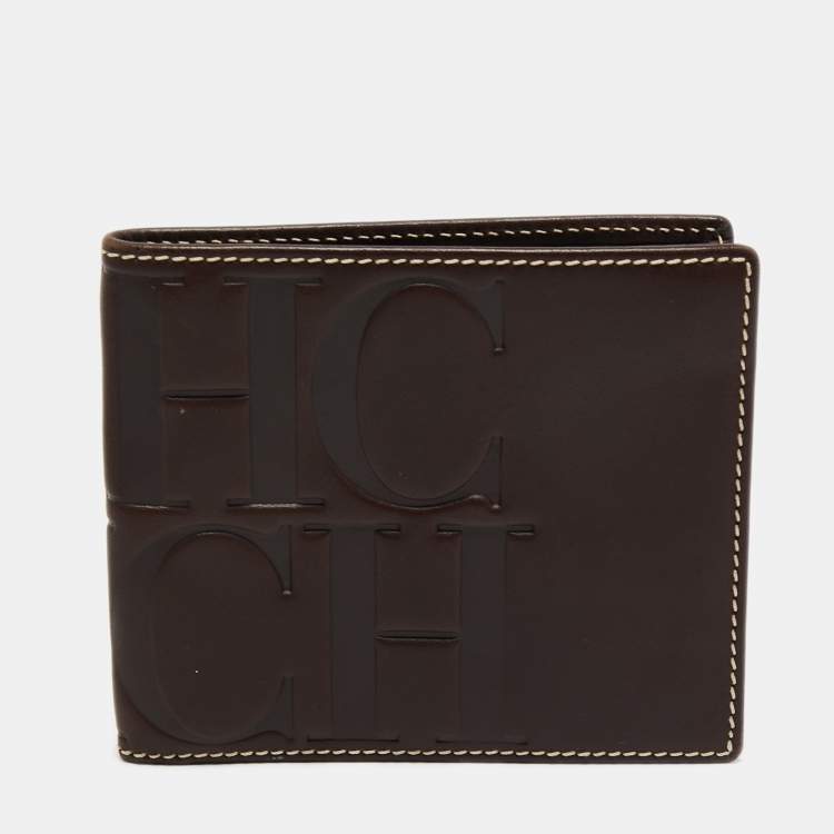 CH Carolina Herrera Dark Brown Leather Bifold Compact Wallet CH ...
