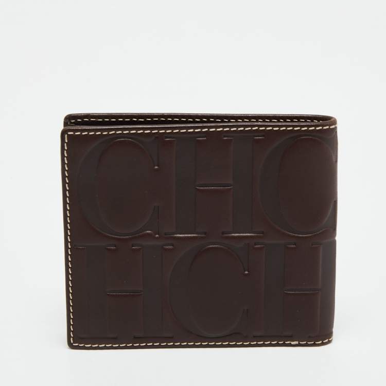 Pre Owned CH Carolina Herrera Dark Brown Leather Bifold Compact Wallet